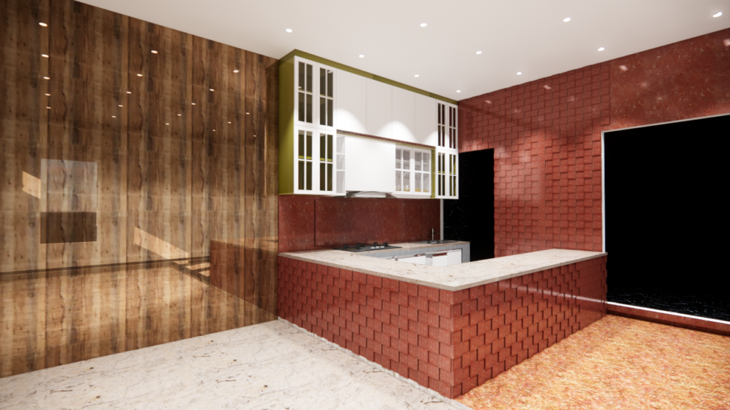 Interior kitchen set minimalis elegan milik Ibu Dian, dirancang ideal untuk area bersantai dan wine time.