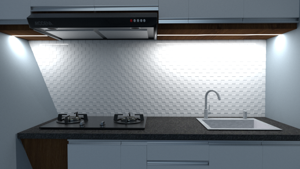 Desain kitchen set jogja modern impian Ibu Jatu dengan tata letak efisien.